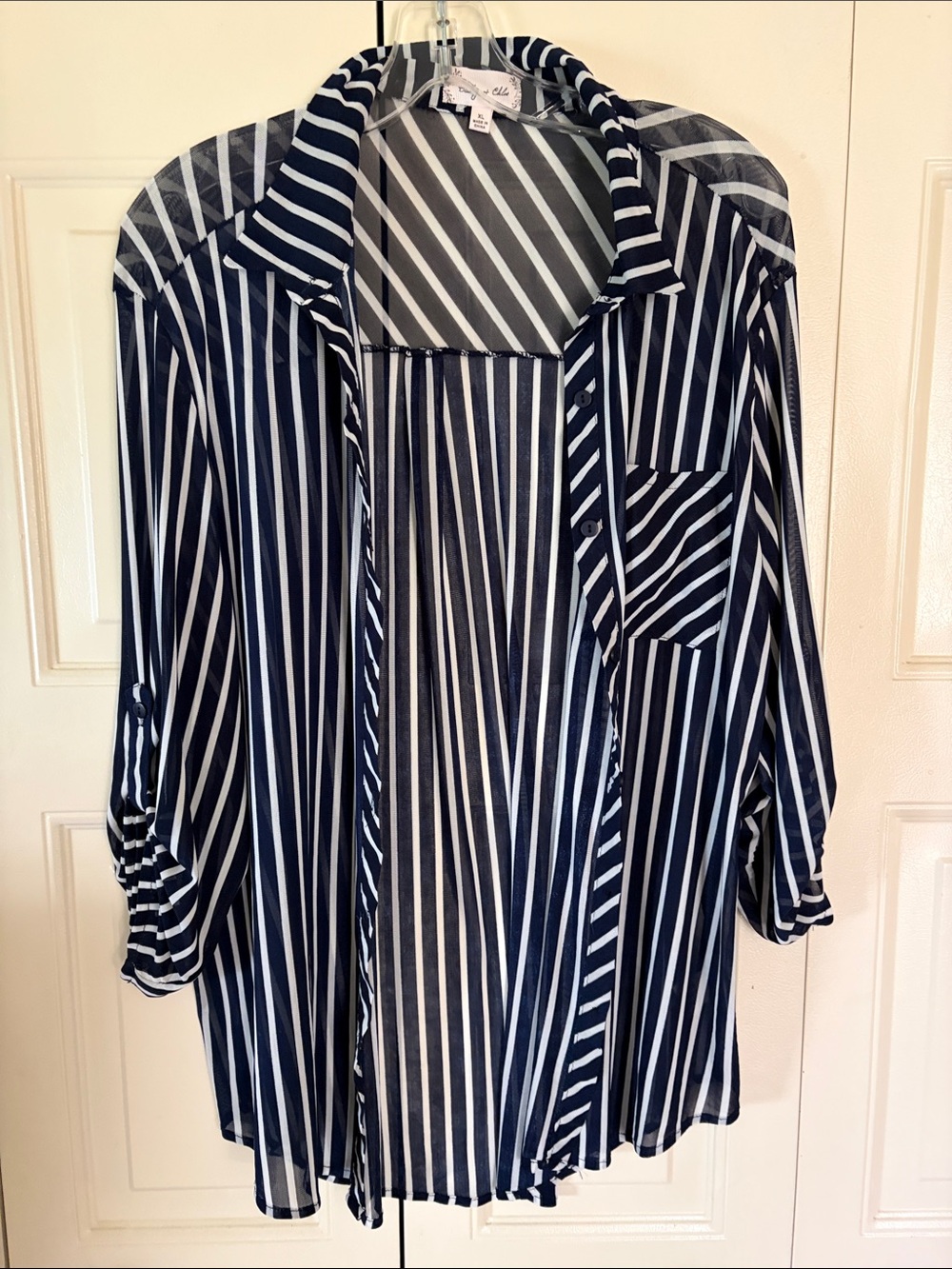 Bailey & Chloe Nautical Dk. Navy shirt Coastal Breezy Chic Sheer Lightweight XL - Picture 1 of 10
